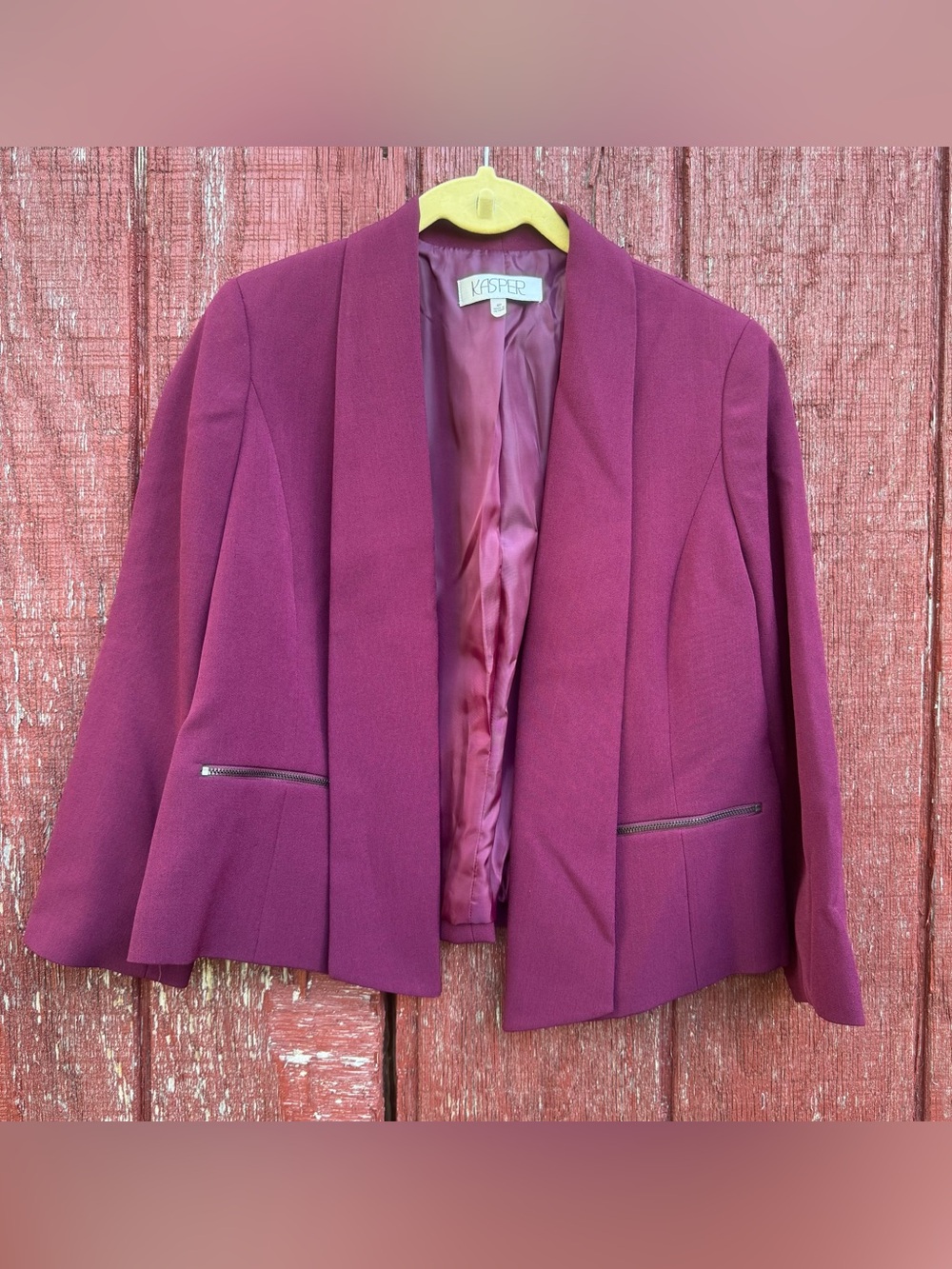 Kasper Plum Open-Front Blazer 3/4 Sleeves
